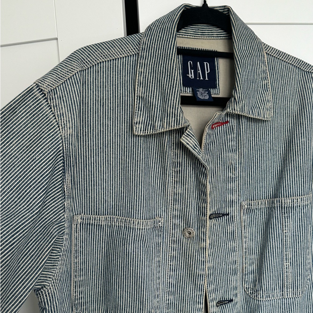 Workwear inspired pinstripe denim jacket